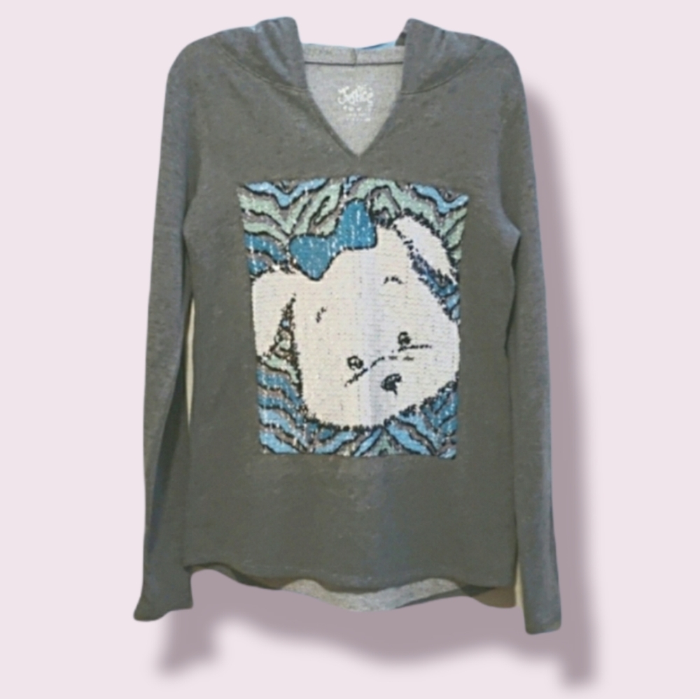 Justice Grey Hooded V-neck with Puppy Design